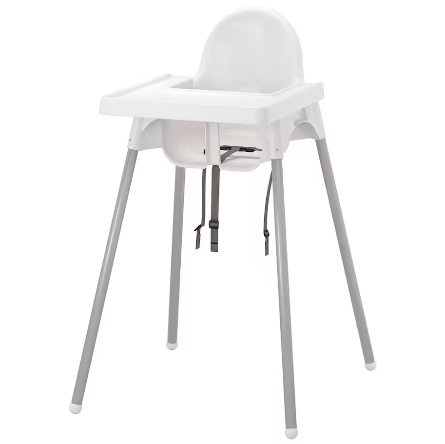 Highchair with tray, white/silver-colour