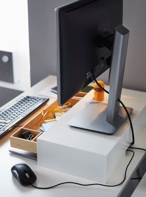 Monitor stand with drawer, white