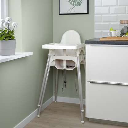 Highchair with tray, white/silver-colour