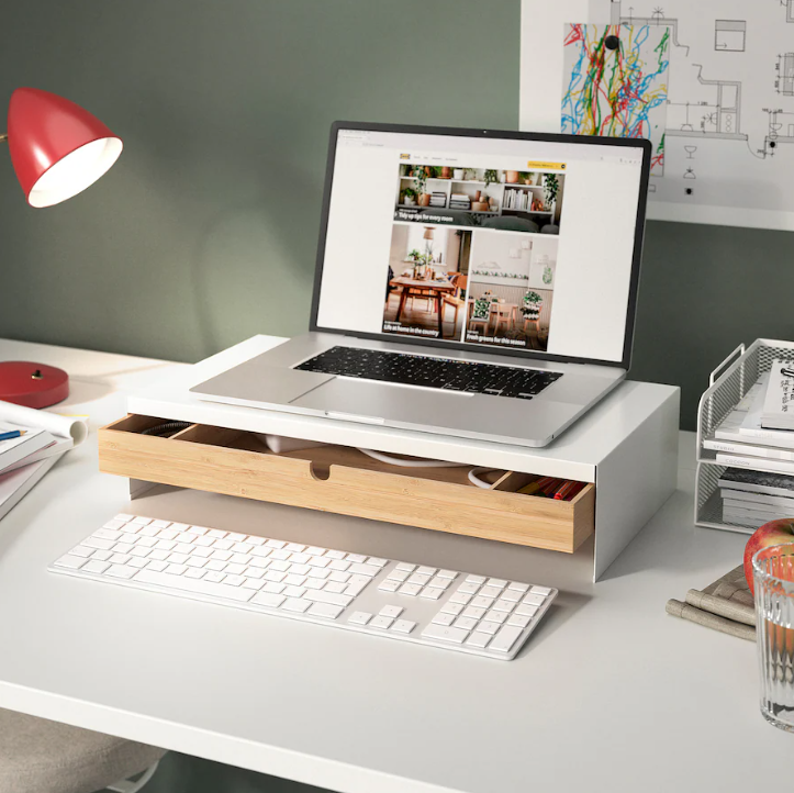 Monitor stand with drawer, white