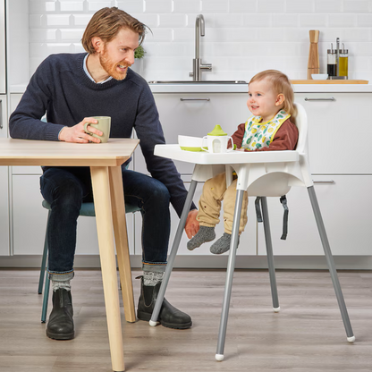 Highchair with tray, white/silver-colour