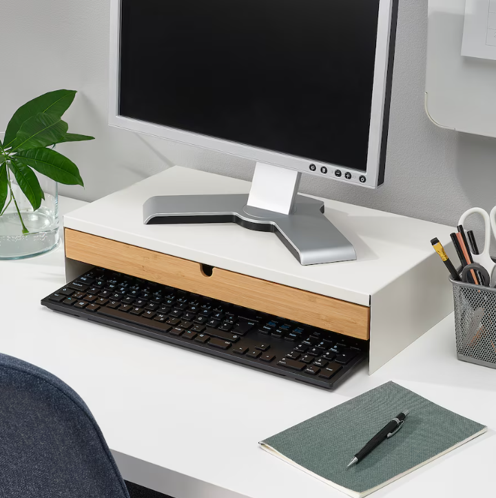 Monitor stand with drawer, white